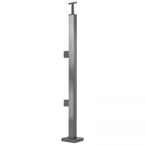 STAINLESS STEEL SQUARE END POST WITH LARGE GLASS CLIPS FOR GLASS 42" - SATIN FINISH