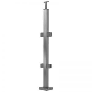 STAINLESS STEEL SQUARE LINE POST WITH LARGE GLASS CLIPS FOR GLASS 42" - SATIN FINISH