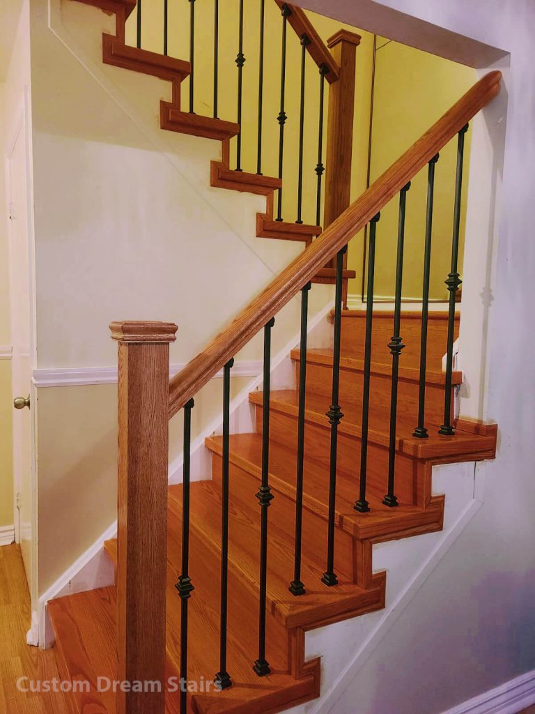 straight wooden stair in brown color